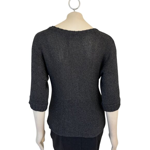 EILEEN FISHER Open Knit Dolman Sleeve Sweater in Metallic Charcoal SZ M - Picture 7 of 11